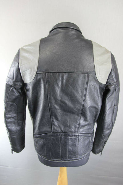 CLASSIC VINTAGE BLACK & GREY LEATHER BIKER JACKET 38 INCH