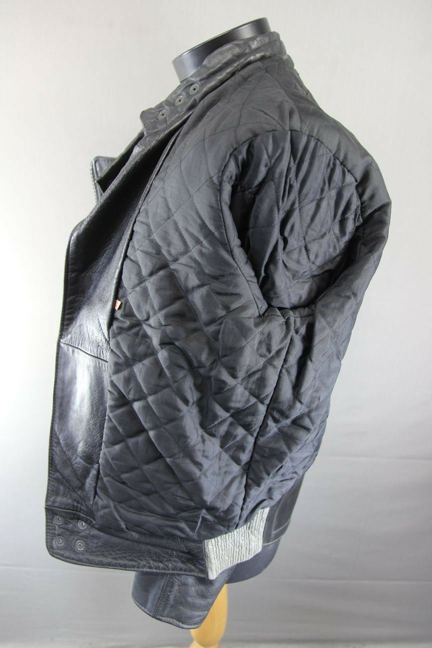 CLASSIC VINTAGE BLACK & GREY LEATHER BIKER JACKET 38 INCH