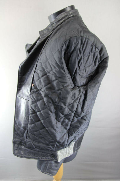 CLASSIC VINTAGE BLACK & GREY LEATHER BIKER JACKET 38 INCH