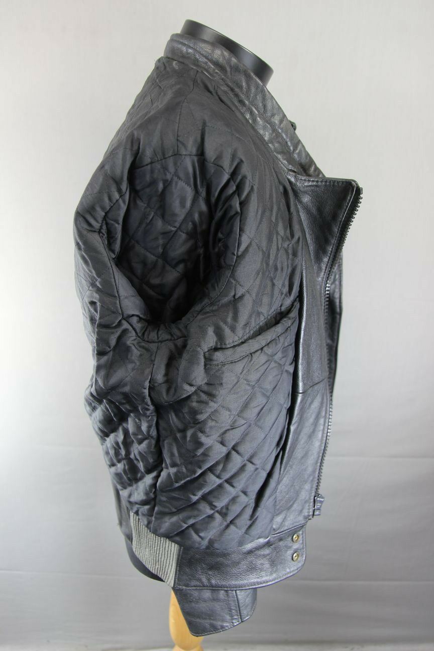 CLASSIC VINTAGE BLACK & GREY LEATHER BIKER JACKET 38 INCH