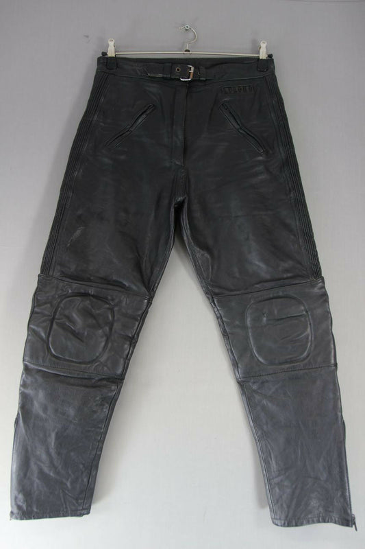 APACHE LEATHERS BLACK BIKER TROUSERS SIZE 16: WAIST 32 INCH/INSIDE LEG 28 INCH