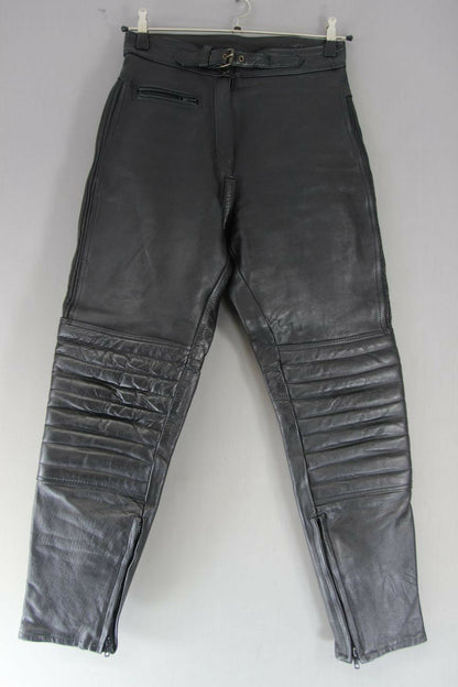 CLASSIC BLACK DYNAMIC LEATHERS BIKER TROUSERS SIZE 12: WAIST 30"/INSIDE LEG 29"