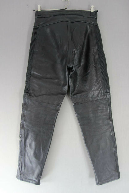 CLASSIC BLACK DYNAMIC LEATHERS BIKER TROUSERS SIZE 12: WAIST 30"/INSIDE LEG 29"