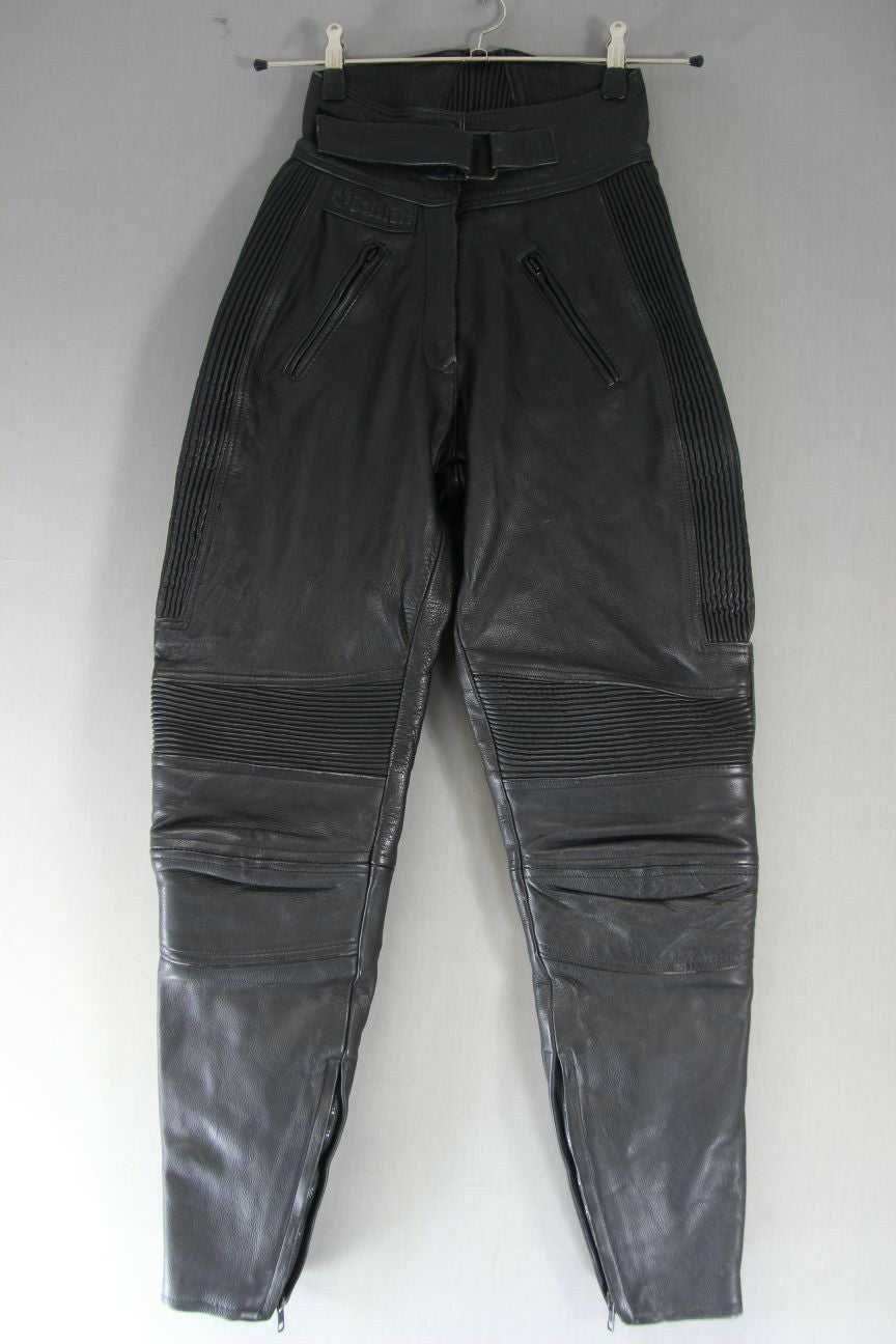 BELSTAFF BLACK LEATHER BIKER TROUSERS SIZE 10: WAIST 24 INCH/INSIDE LEG 30 INCH