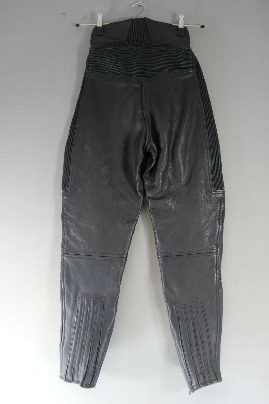 BELSTAFF BLACK LEATHER BIKER TROUSERS SIZE 10: WAIST 24 INCH/INSIDE LEG 30 INCH