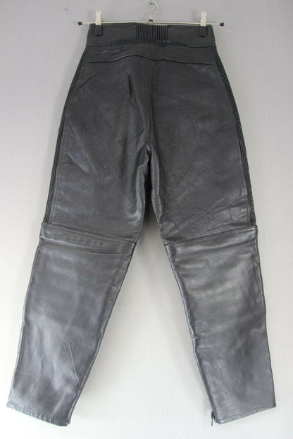 BLACK DYNAMIC LEATHERS COWHIDE BIKER TROUSERS SIZE14 (SHORT):WAIST 26/I. LEG 28"