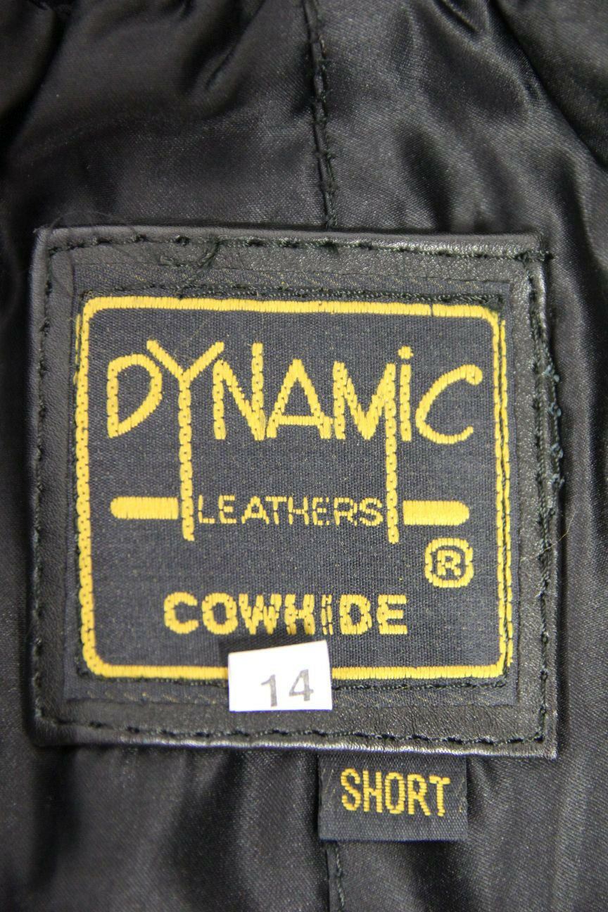 BLACK DYNAMIC LEATHERS COWHIDE BIKER TROUSERS SIZE14 (SHORT):WAIST 26/I. LEG 28"