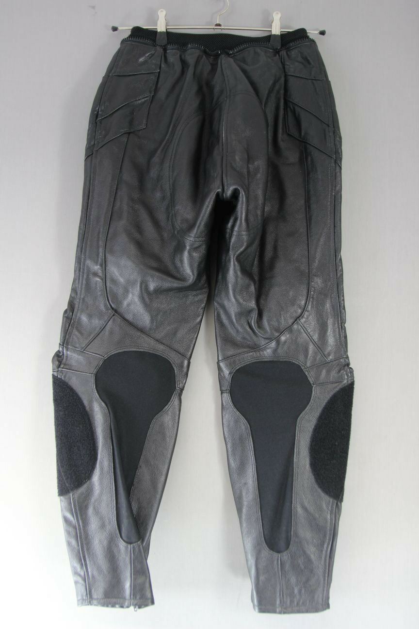 REVENGER BLACK LEATHER BIKER TROUSERS WITH PROTECTORS WAIST 28IN/INSIDE LEG 30IN