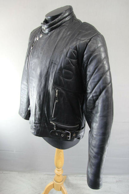 CLASSIC BLACK COWHIDE LEATHER AKASO BIKER JACKET 42 INCH