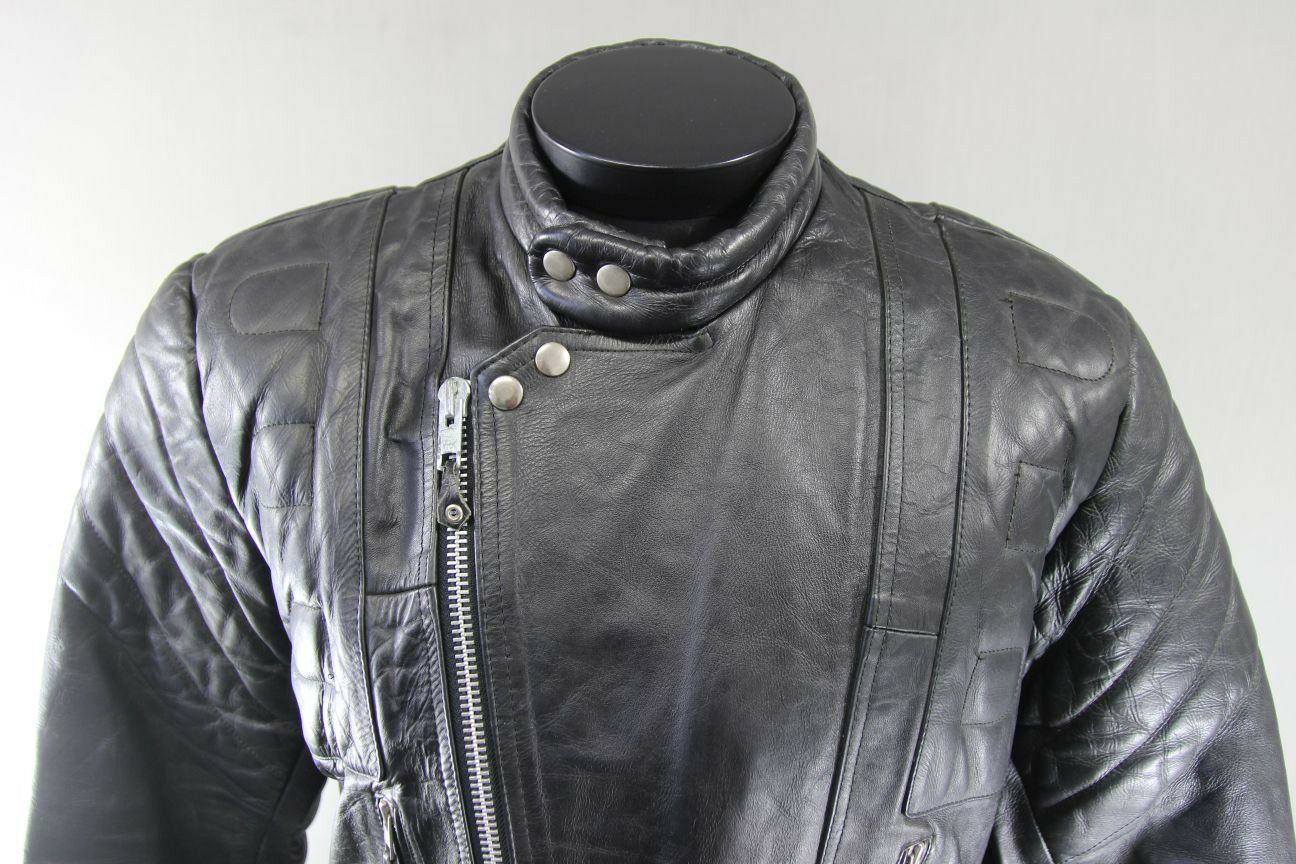 CLASSIC BLACK COWHIDE LEATHER AKASO BIKER JACKET 42 INCH