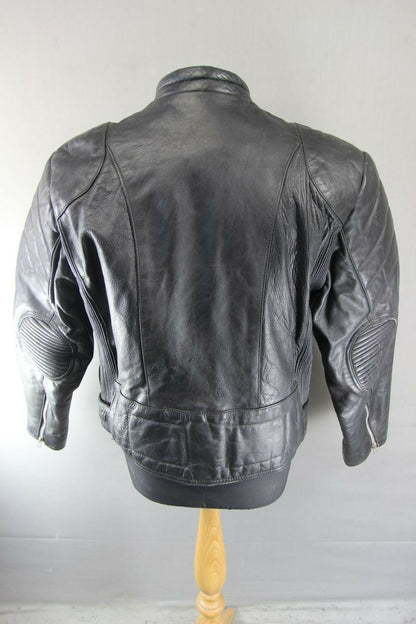CLASSIC BLACK COWHIDE LEATHER AKASO BIKER JACKET 42 INCH