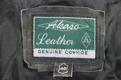 CLASSIC BLACK COWHIDE LEATHER AKASO BIKER JACKET 42 INCH
