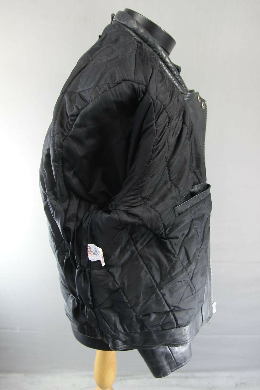 CLASSIC BLACK COWHIDE LEATHER AKASO BIKER JACKET 42 INCH