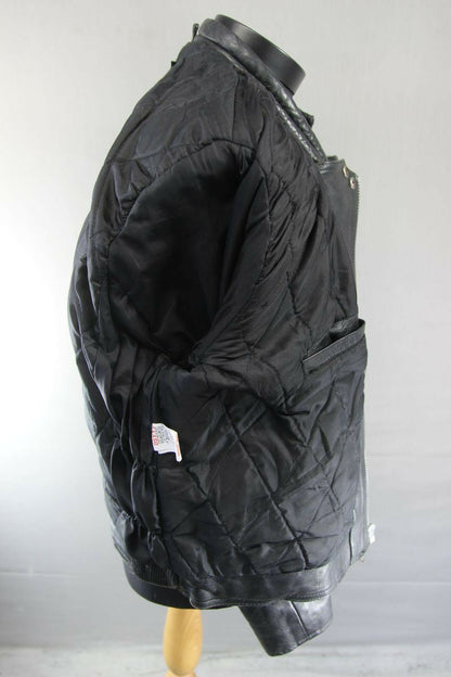 CLASSIC BLACK COWHIDE LEATHER AKASO BIKER JACKET 42 INCH