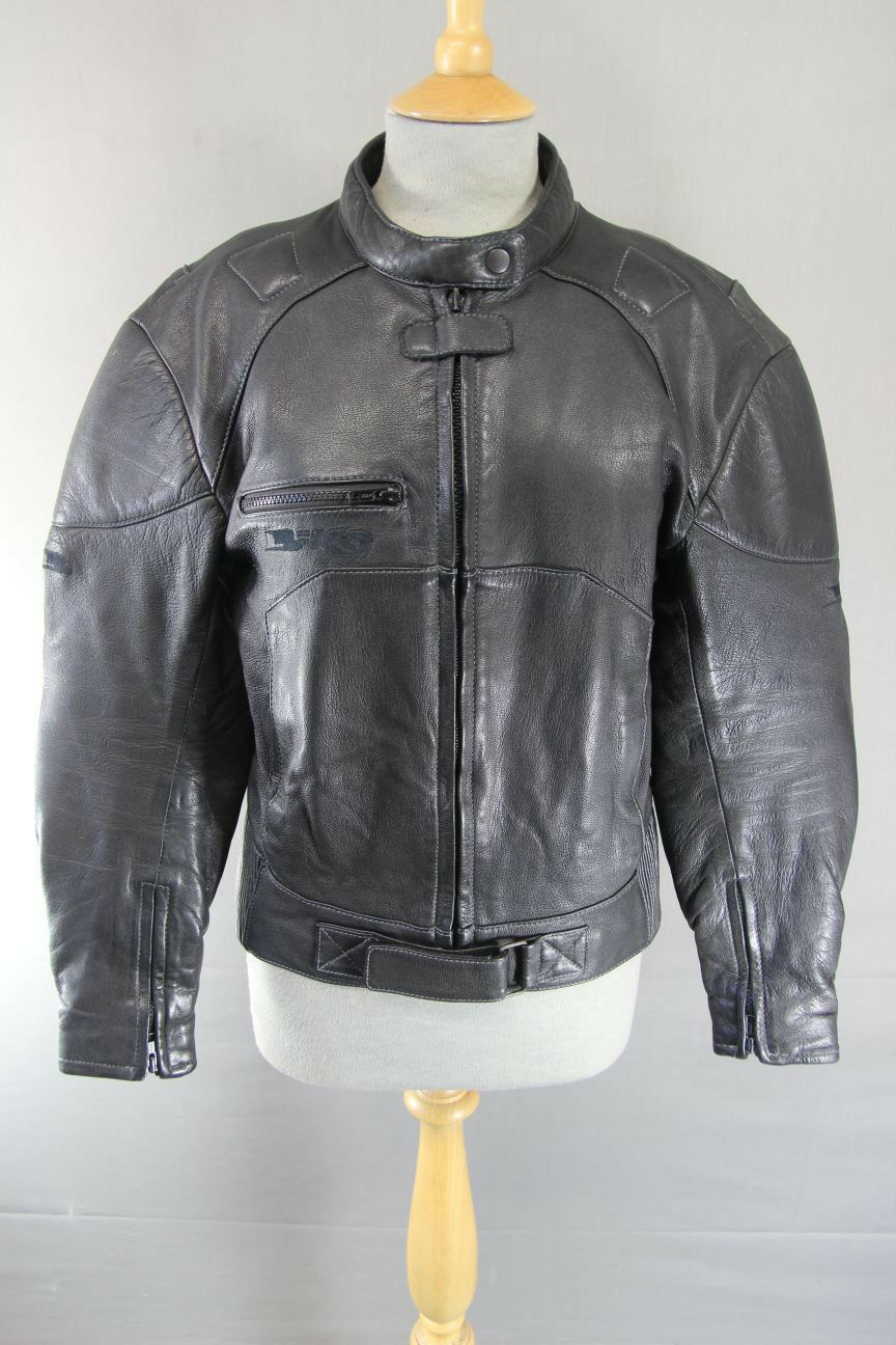 CLASSIC BIKO BLACK LEATHER BIKER JACKET WITH REMOVABLE CE ARMOUR: SIZE 10