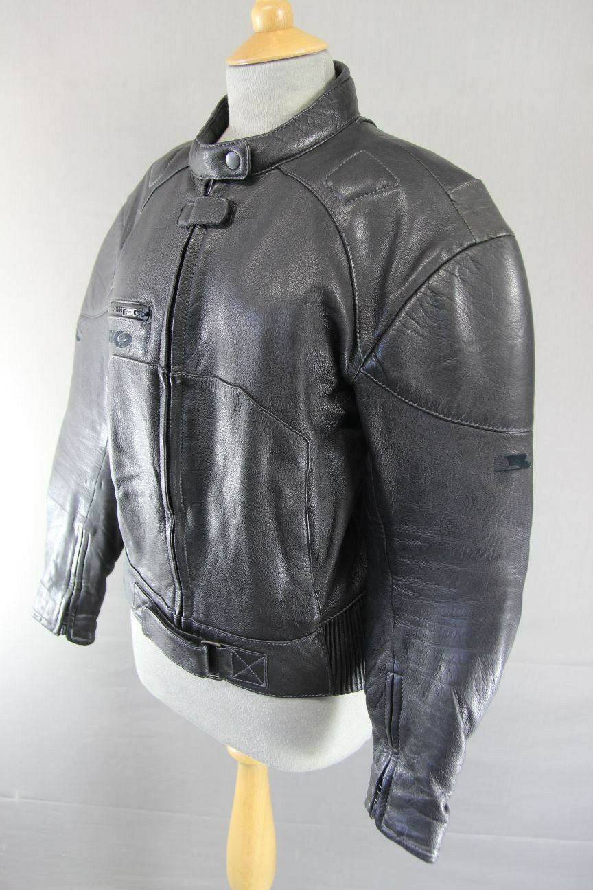 CLASSIC BIKO BLACK LEATHER BIKER JACKET WITH REMOVABLE CE ARMOUR: SIZE 10