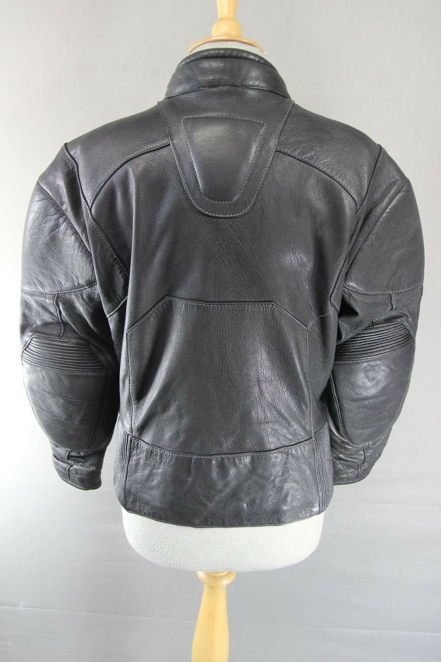 CLASSIC BIKO BLACK LEATHER BIKER JACKET WITH REMOVABLE CE ARMOUR: SIZE 10