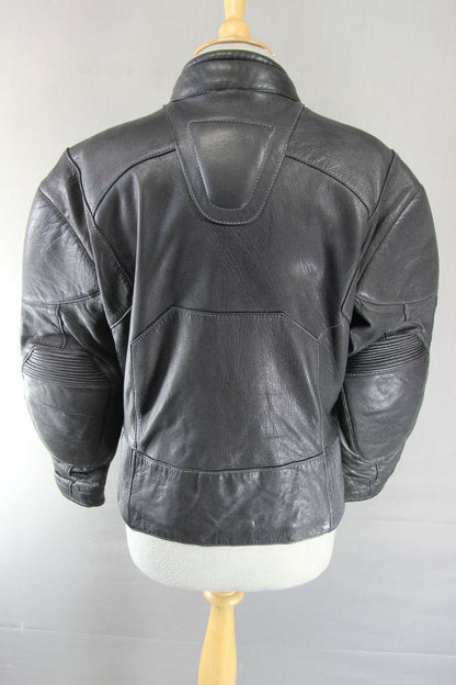 CLASSIC BIKO BLACK LEATHER BIKER JACKET WITH REMOVABLE CE ARMOUR: SIZE 10