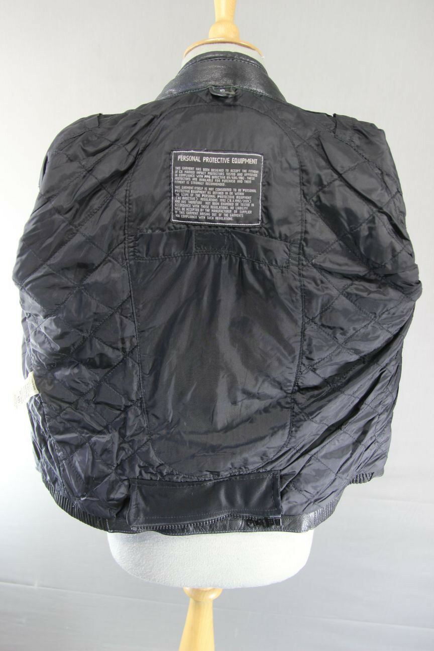 CLASSIC BIKO BLACK LEATHER BIKER JACKET WITH REMOVABLE CE ARMOUR: SIZE 10