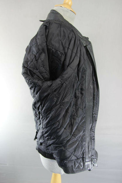 CLASSIC BIKO BLACK LEATHER BIKER JACKET WITH REMOVABLE CE ARMOUR: SIZE 10