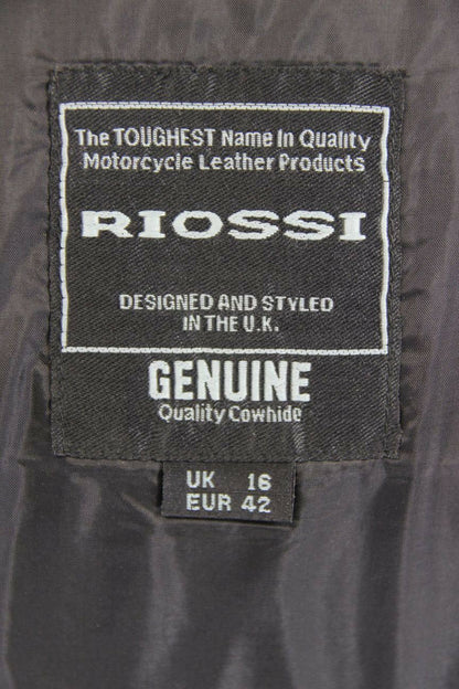 RIOSSI BLACK COWHIDE LEATHER BIKER JACKET WITH REMOVABLE BACK PROTECTOR: SIZE 16