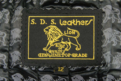 LION BLACK LEATHER BIKER JACKET WITH THINSULATE 3MM THERMAL LINING: SIZE 12