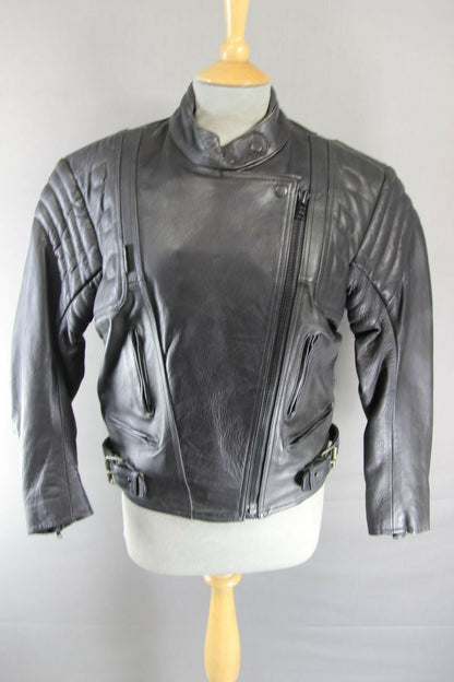 SUPERB BRITISH DESIGNED & STYLED RHINO COWHIDE LEATHER BIKER JACKET SIZE 16