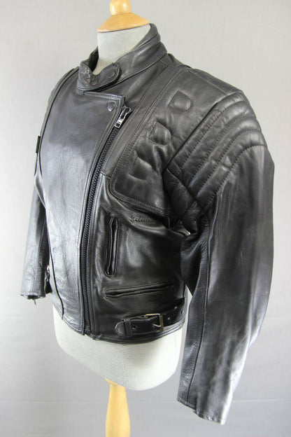 SUPERB BRITISH DESIGNED & STYLED RHINO COWHIDE LEATHER BIKER JACKET SIZE 16