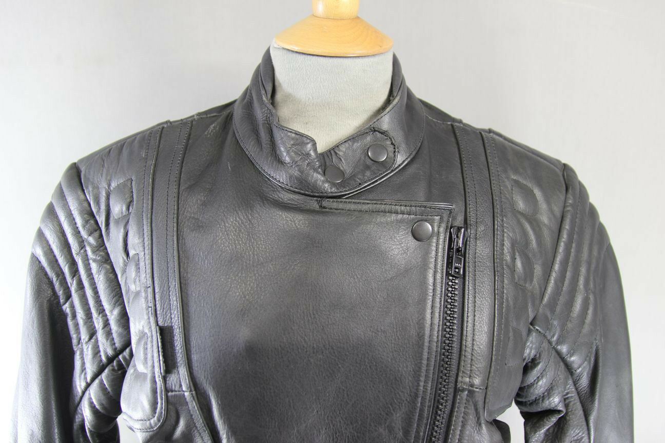 SUPERB BRITISH DESIGNED & STYLED RHINO COWHIDE LEATHER BIKER JACKET SIZE 16