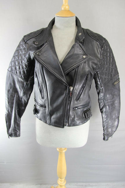 VINTAGE 1970's PUNK ROCK STYLE FIELDSHEER BLACK LEATHER BIKER JACKET: SIZE 14