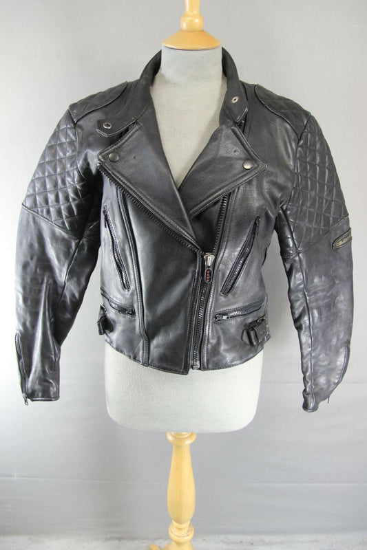 VINTAGE 1970's PUNK ROCK STYLE FIELDSHEER BLACK LEATHER BIKER JACKET: SIZE 14