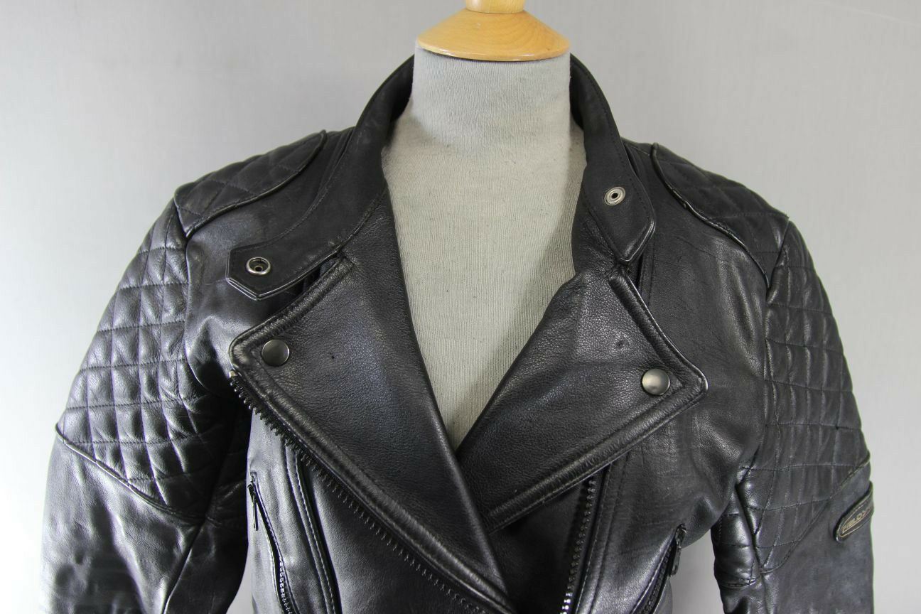 VINTAGE 1970's PUNK ROCK STYLE FIELDSHEER BLACK LEATHER BIKER JACKET: SIZE 14