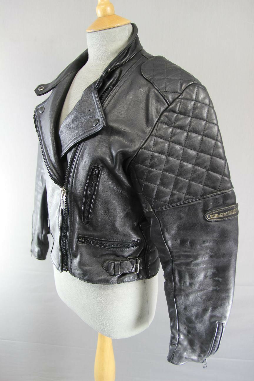 VINTAGE 1970's PUNK ROCK STYLE FIELDSHEER BLACK LEATHER BIKER JACKET: SIZE 14