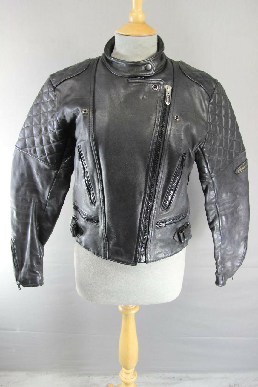 VINTAGE 1970's PUNK ROCK STYLE FIELDSHEER BLACK LEATHER BIKER JACKET: SIZE 14