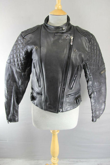 VINTAGE 1970's PUNK ROCK STYLE FIELDSHEER BLACK LEATHER BIKER JACKET: SIZE 14