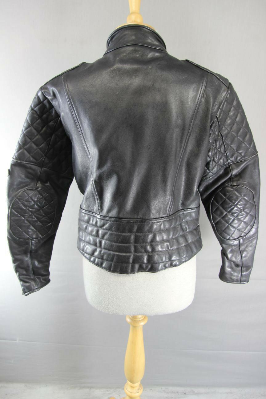 VINTAGE 1970's PUNK ROCK STYLE FIELDSHEER BLACK LEATHER BIKER JACKET: SIZE 14