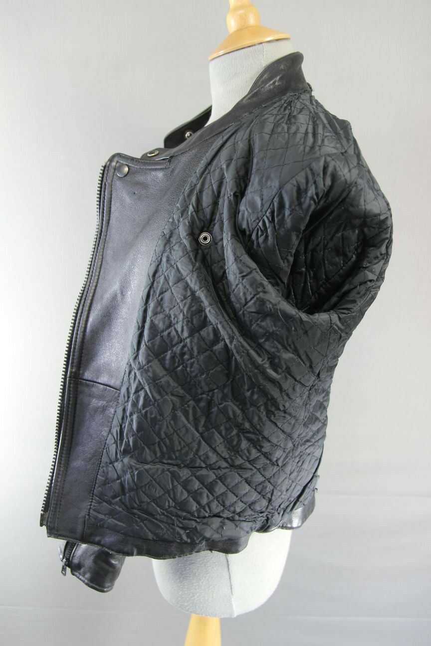 VINTAGE 1970's PUNK ROCK STYLE FIELDSHEER BLACK LEATHER BIKER JACKET: SIZE 14