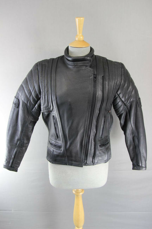 JUST BIKERS THINSULATE 3M THERMAL LINED BLACK LEATHER BIKER JACKET: SIZE 10