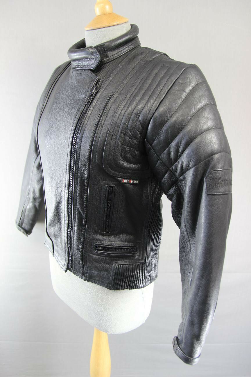 JUST BIKERS THINSULATE 3M THERMAL LINED BLACK LEATHER BIKER JACKET: SIZE 10