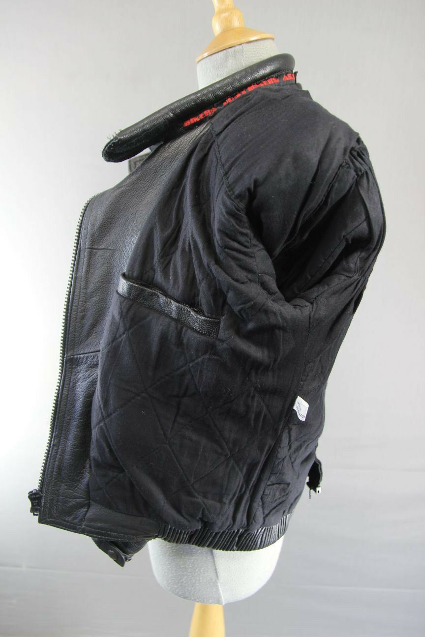 JUST BIKERS THINSULATE 3M THERMAL LINED BLACK LEATHER BIKER JACKET: SIZE 10