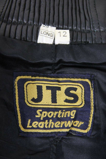 JTS BLACK LEATHER BIKER TROUSERS SIZE 12 (LONG FIT): WAIST 26IN/INSIDE LEG 30IN