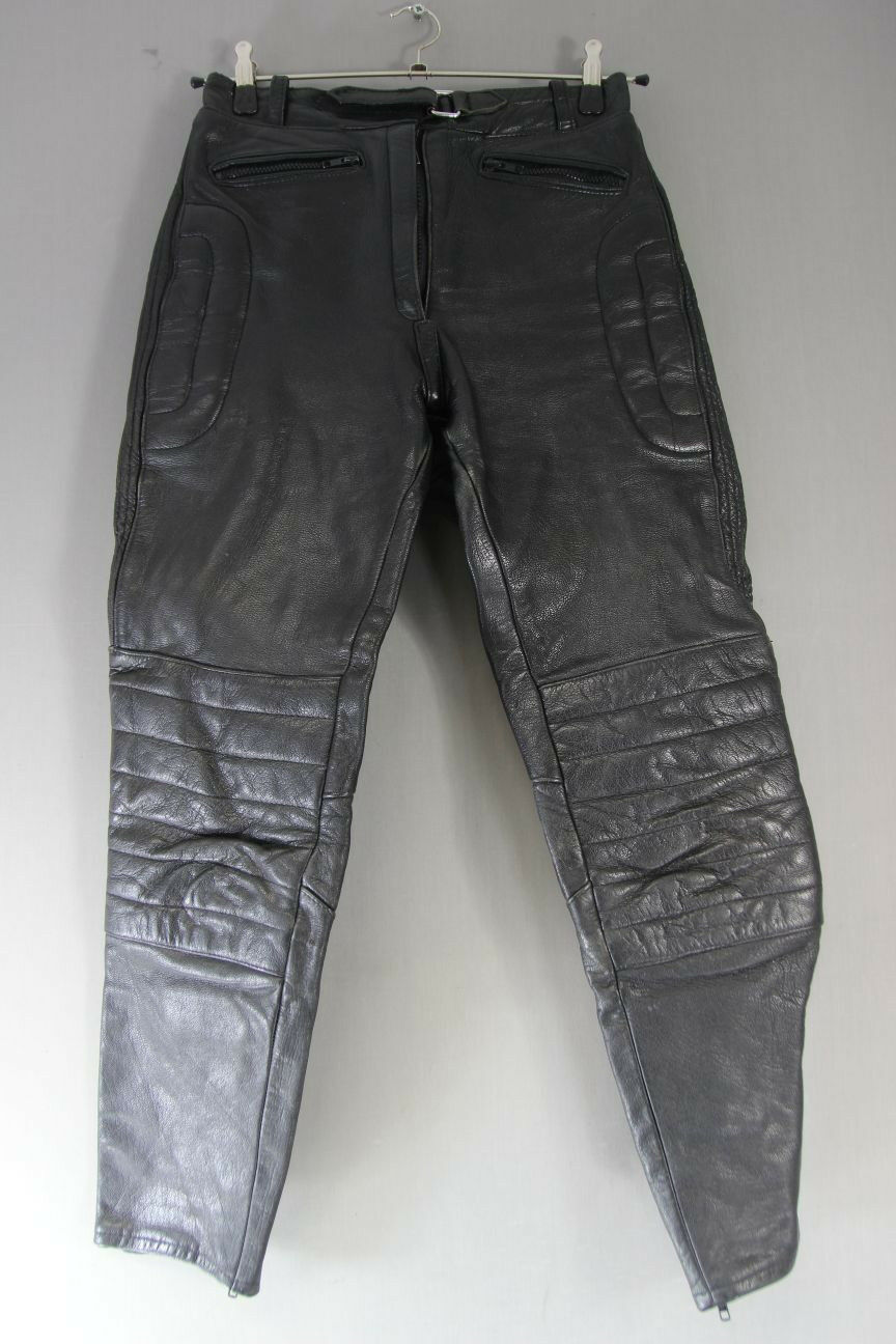 J&S CLASSIC BLACK LEATHER BIKER TROUSERS SIZE 12: WAIST 30 IN/INSIDE LEG 29.5 IN
