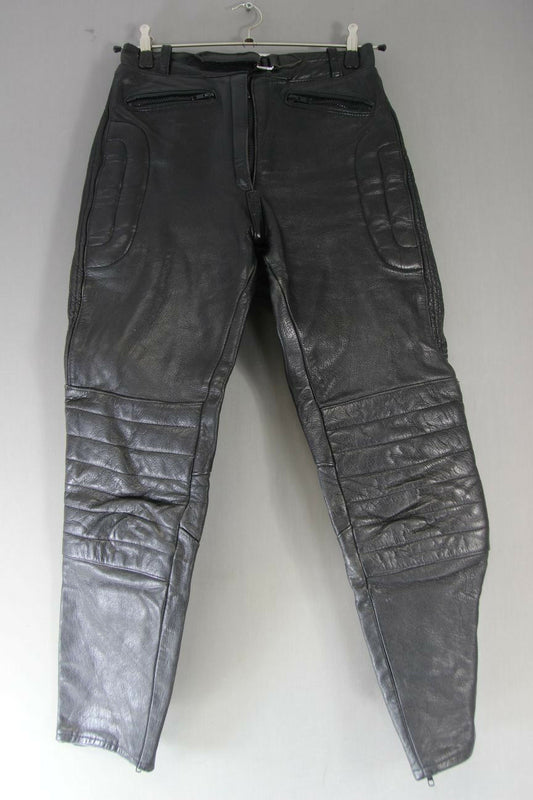 J&S CLASSIC BLACK LEATHER BIKER TROUSERS SIZE 12: WAIST 30 IN/INSIDE LEG 29.5 IN