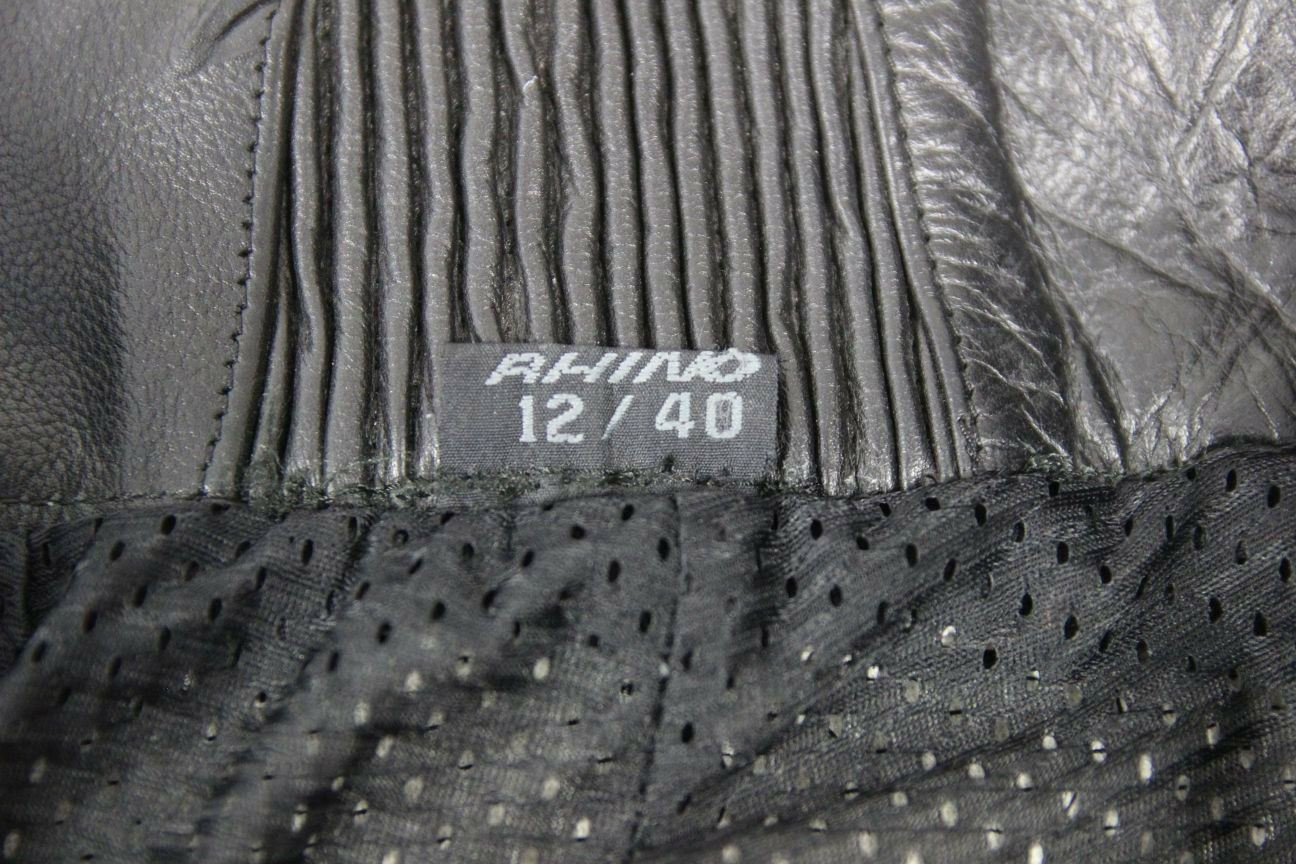 RHINO BLACK COWHIDE LEATHER BIKER TROUSERS SIZE 12: WAIST 30 IN/INSIDE LEG 29 IN