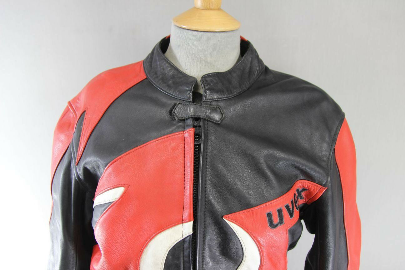 UVEX MOTORSTYLE LEATHER BIKER JACKET WITH BACK, SHOULDER & ELBOW PROTECTORS 38IN