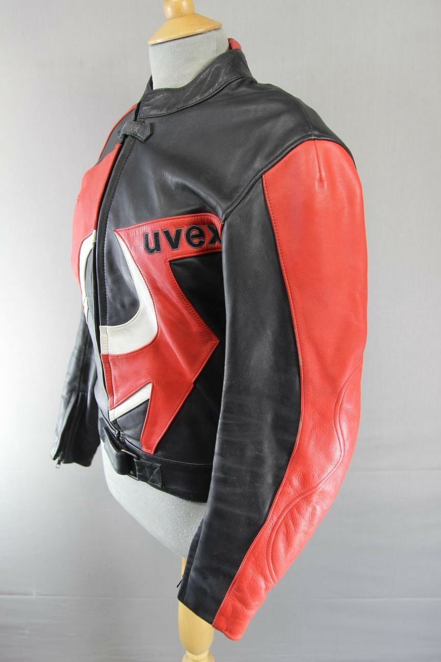UVEX MOTORSTYLE LEATHER BIKER JACKET WITH BACK, SHOULDER & ELBOW PROTECTORS 38IN