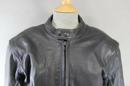 BLACK LEATHER BIKER JACKET WITH REMOVABLE BACK, SHOULDER & ELBOW ARMOUR: 38 INCH