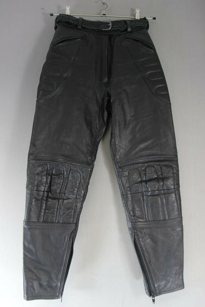 FRANK THOMAS BLACK LEATHER BIKER TROUSERS SIZE 10: WAIST 26 IN/INSIDE LEG 27 IN
