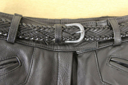 FRANK THOMAS BLACK LEATHER BIKER TROUSERS SIZE 10: WAIST 26 IN/INSIDE LEG 27 IN