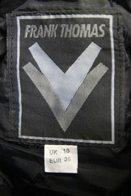 FRANK THOMAS BLACK LEATHER BIKER TROUSERS SIZE 10: WAIST 26 IN/INSIDE LEG 27 IN